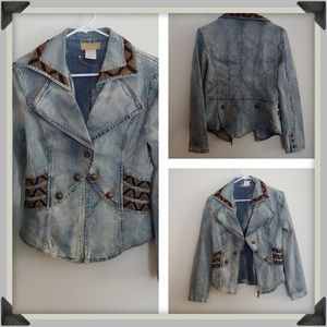 Seandara Faded Light Denim Embellished Jean Jacket